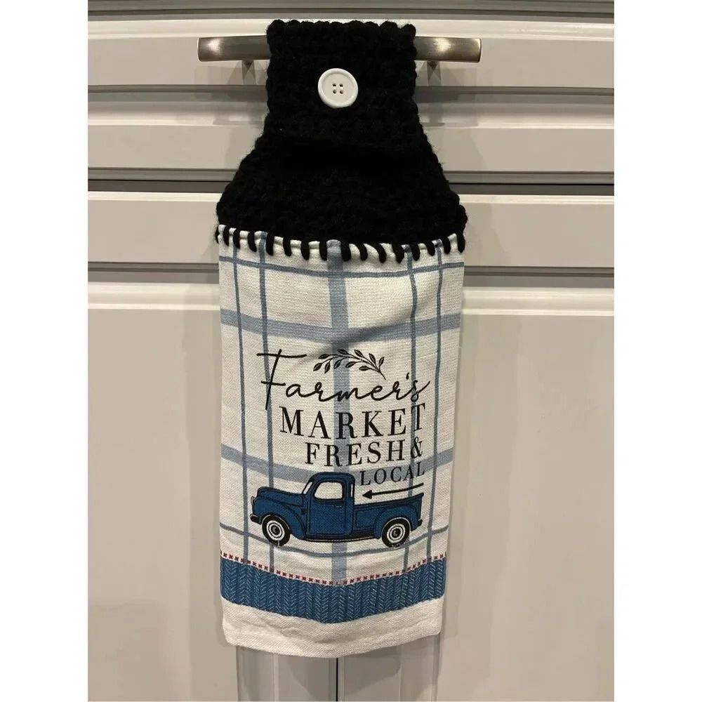 Crochet Top Kitchen Towel- Farmer’s Market Fresh & Local With Pickup Truck